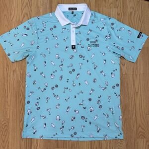 Bad Birdie Polo Shirt Mens Large Mint Green Happy Hour Cocktail Print Golf